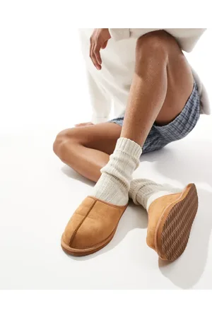 JACK & JONES Faux suede slip-on slippers in tan