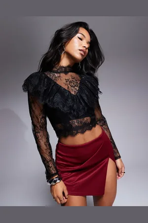 ASOS High neck lace top with frill detail in