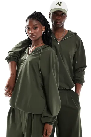 COLLUSION Unisex tailored hoodie in olive - part of a set