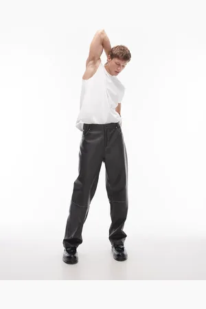 Topman Straight distressed faux leather pants in charcoal - part of a set