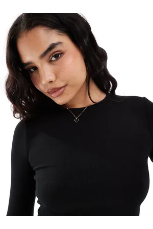 Stradivarius Ribbed round neck long sleeve top in