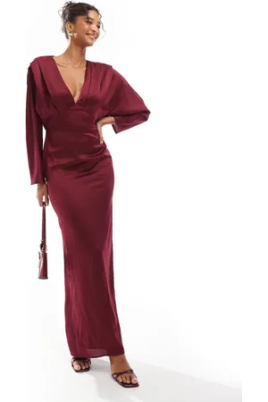 TFNC Satin kimono top maxi dress in deep rust