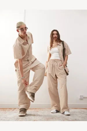 Reclaimed Unisex baggy pants with contrast stitch in stone