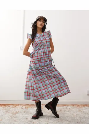 Reclaimed Maxi dress with asymmetric ruching and collar