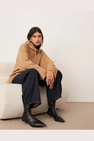 ASOS Premium compact knit high neck sweater in camel