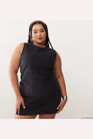COLLUSION Plus cord mini dress with seam detail in charcoal