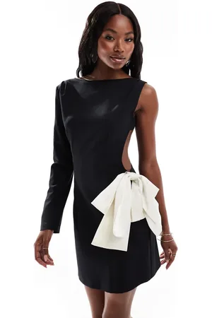 Aria Cove One sleeve contrast bow detail mini dress in