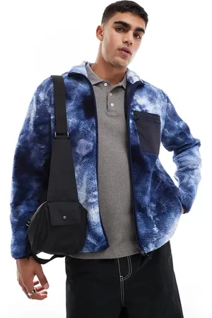 Only & Sons Zip up sherpa fleece with chest pocket in blue print