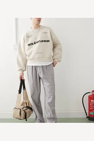 Reclaimed Striped pull on pants in gray stripe