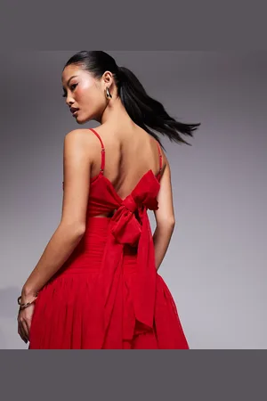 Lace & Beads Ruched bow back tulle mini dress in