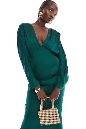 TFNC Satin kimono top maxi dress in emerald