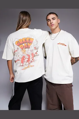 ASOS Unisex oversized license t-shirt with Green Day Dookie prints in off white