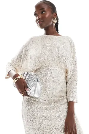 TFNC Sequin kimono top mini dress in silver