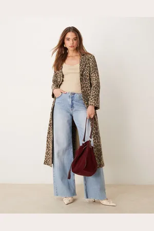 Never Fully Dressed Denim longline jacket in leopard print