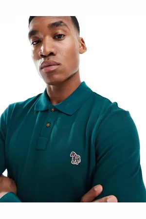 Paul Smith Regular fit logo long sleeve polo in teal