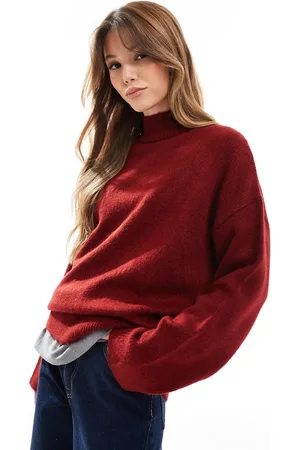 ASOS Knit high neck sweater in burgundy
