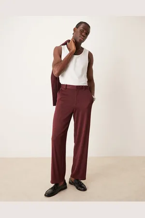 ASOS Wide leg suit pants in burgundy ribbed fabric