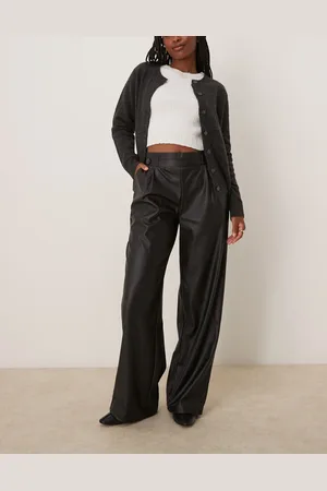 JDY High waist wide leg faux leather pants in
