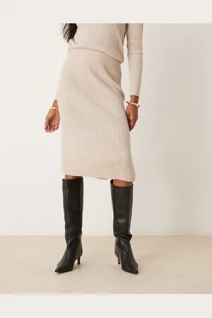 JDY Ribbed midi skirt in beige - part of a set
