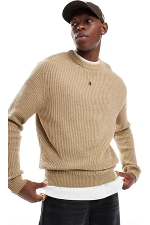 Only & Sons Ribbed crew neck sweater in beige