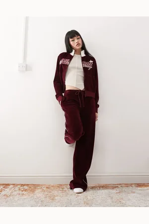 Reclaimed Wide leg velour sweatpants in burgundy