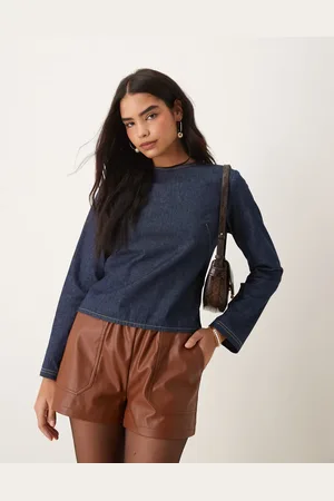 ASOS Tailored denim long sleeve blouse in indigo