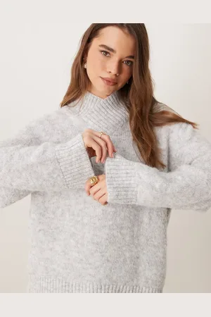 ASOS Wool blend high v neck sweater in ice
