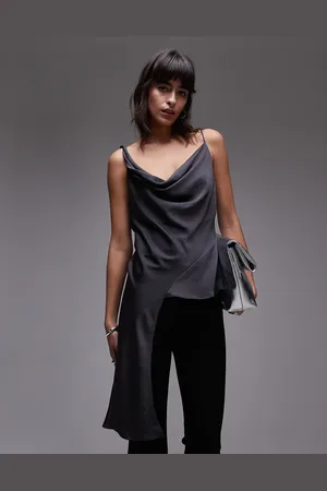 MANGO Silky asymmetric drape top in