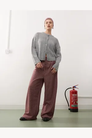 Reclaimed Relaxed baggy pull on pants in burgundy check