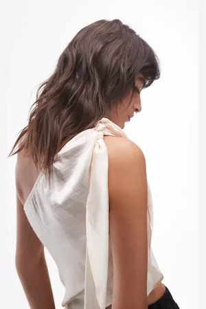 Topshop Knot one shoulder top in ivory