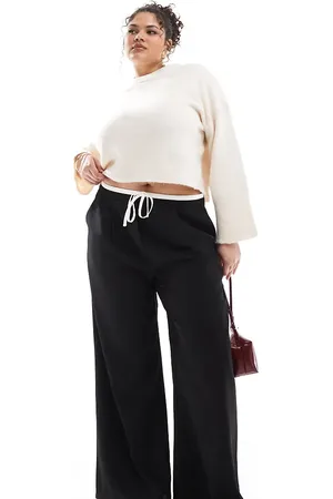 Yours Contrast drawstring waist wide leg pants in