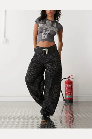 Reclaimed Dark leopard print barrel leg pants