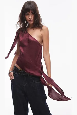 Topshop Knot one shoulder top in burgundy