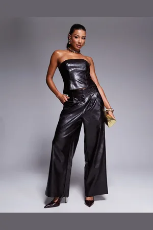 River Island Faux leather wide leg pants in dark - part of a set