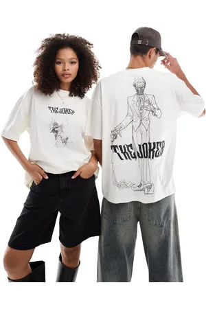 ASOS Unisex oversized licensed t-shirt with The Joker sketch prints in stone