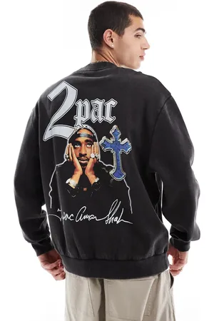 ASOS Unisex oversized license sweatshirt with Tupac prints in washed