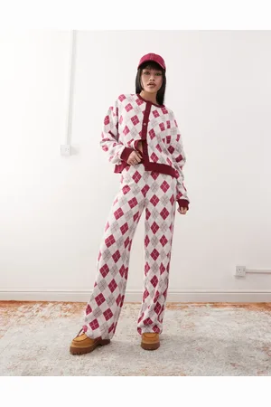 Reclaimed Straight leg pants in argyle print - part of a set