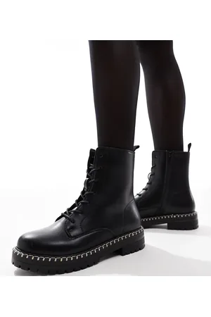 Yours Lace up stitch detail biker boots in