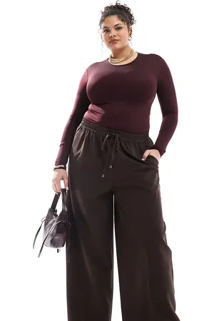 Yours Pull on wide leg pants in chocolate
