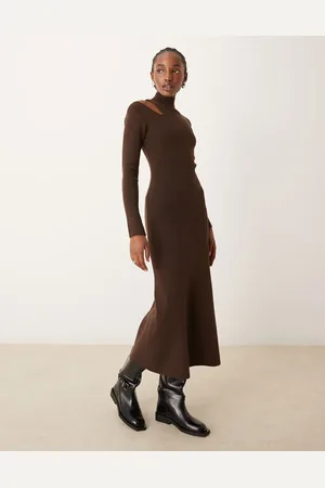 River Island Cut out turtle neck midi dress in dark