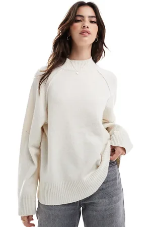 Stradivarius Seam detail semi high neck sweater in ecru