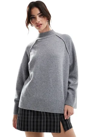 Stradivarius Seamed detail semi high neck sweater in