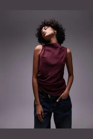 Topshop Knot side sleeveless top in burgundy