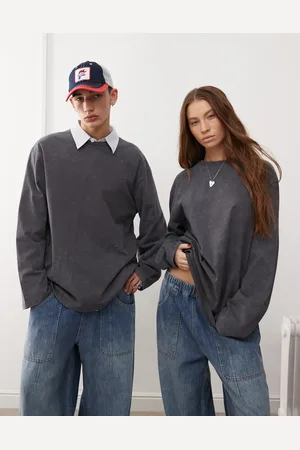 Reclaimed Unisex oversized skater long sleeve t-shirt in washed charcoal