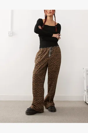 COLLUSION Leopard print pull on pants with contrast waist in