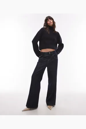 & OTHER STORIES Wool knit ribbed funnel neck sweater with split back neck and volume sleeves in dark
