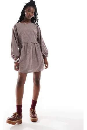 Daisy Street Mini smock dress in brown check