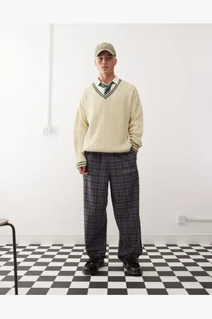 Reclaimed Unisex heavyweight baggy pants in brown check