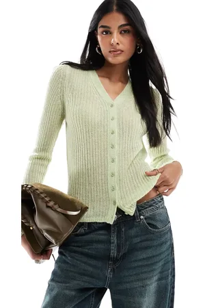 ASOS High v neck fine gauge cardigan in sage