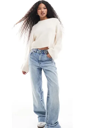 Stradivarius Petite wide leg turn up dad jean in light
